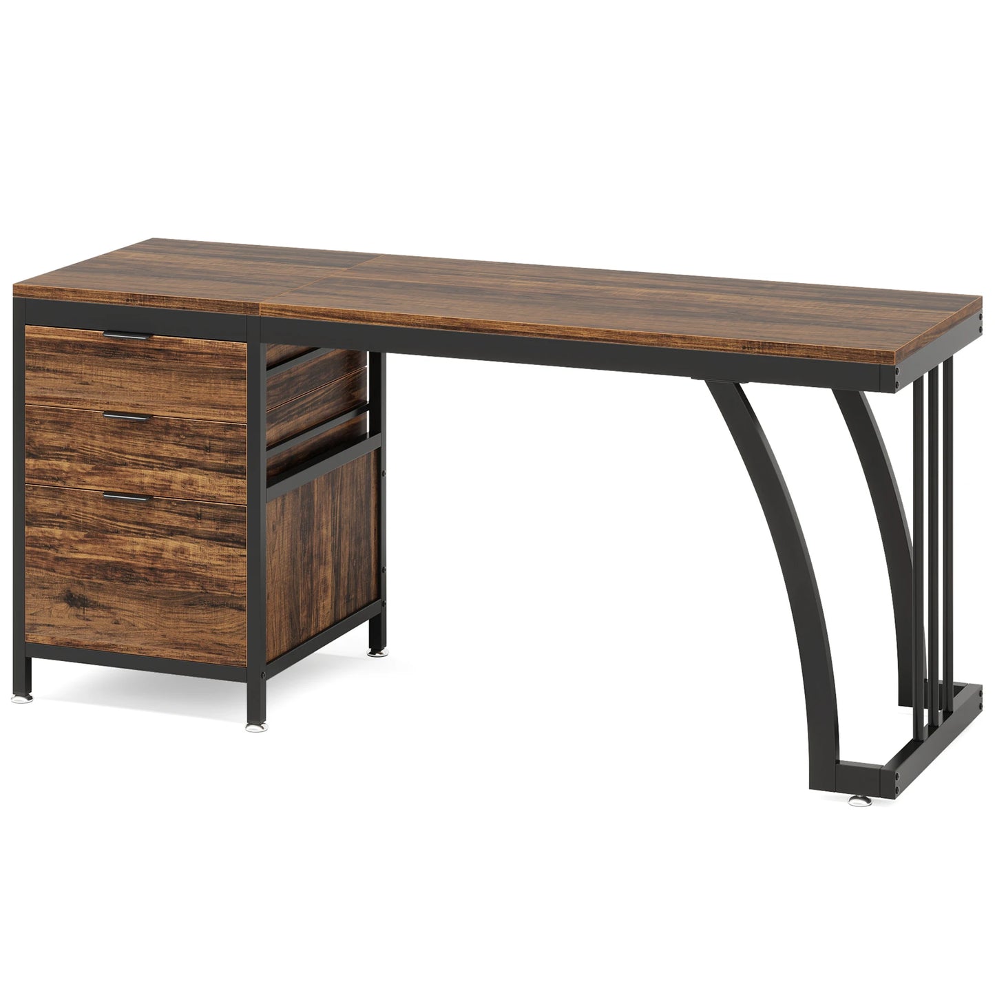Computerbureau – Bureaumeubel – Werkplek Bureau – Studiebureau – Bureau Met Lades – 150x50 cm – Verstelbare Pootjes - Bruin