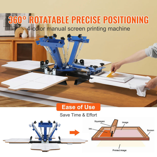Screen printing - Screen printing machine - 360° rotatable - 54x45cm - Screen printing press - Adjustable tension - 4 colours 2 stations
