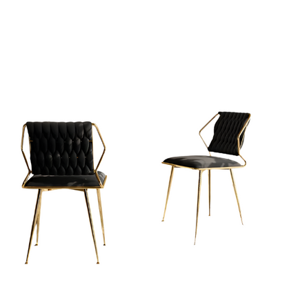 Eetkamerstoelen – Set van 2 - Velvet Stoelen – Design Stoelen – Comfortabele Stoelen – Ergonomisch Ontwerp – Metalen Poot – Goudkleurig - 44 x 43 x 77.5 cm - Zwart - QUORE