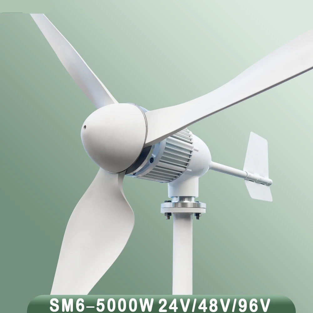 Windturbine – Windmolen – Windgenerator – Windenergie Opwekker – Stil En Efficiënt – 5 kW Vermogen – Aluminiumlegering - 48V - LCD-hybride Controller - QUORE
