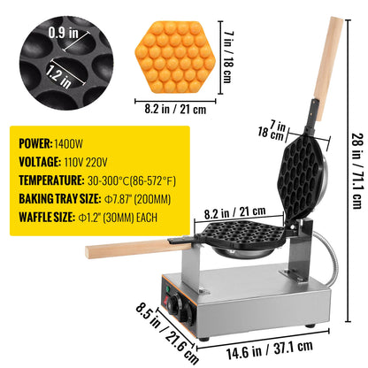 Wafelijzer - met indicatielampje - 180° draaibare 2 pannen - houten handgrepen - Gemakkelijk schoon te maken voor thuisgebruik - QUORE