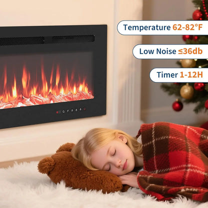Elektrische Haard – Wandhaard – Sfeerverwarming – Inbouwhaard – Open Haard – Ultra-Flat Design – 1800W Verwarming – Afstandsbediening & Timer