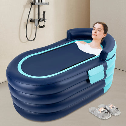 Opblaasbaar Bad voor Volwassenen – Opvouwbare Badkuip 140x84x74 cm – Blauw met Lichtblauw – Inclusief Pomp – Comfortabel Thuisbad voor Binnen en Buiten