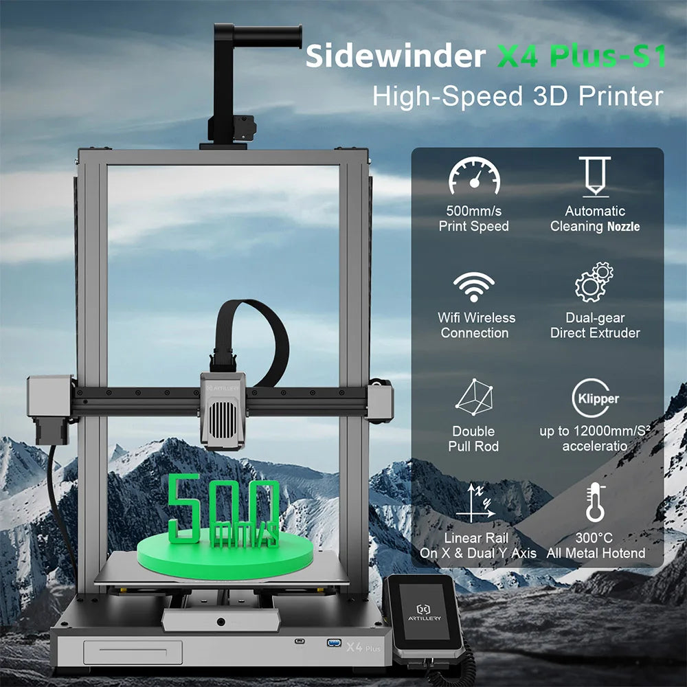 Artillery Sidewinder X4 Plus S1 3D Printer 500mm/s Print Speed 300℃ High-temp Printing XY-Metal Linear Guide Rail 300*300*400mm