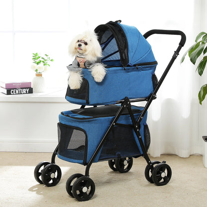 Foldable Pet Stroller with 4 Wheels, Double Dog Stroller for Travel Walking, Detachble Portable Pet Bag for Small Cats or Dogs