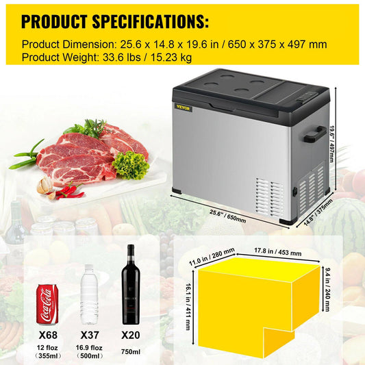 Mini Koelkast – Mobiele Koelbox – Draagbare Koelkast – Camping Koelkast – 12/24V En 110-240V – Temperatuurbereik -20°C Tot 20°C - 50L 53QT