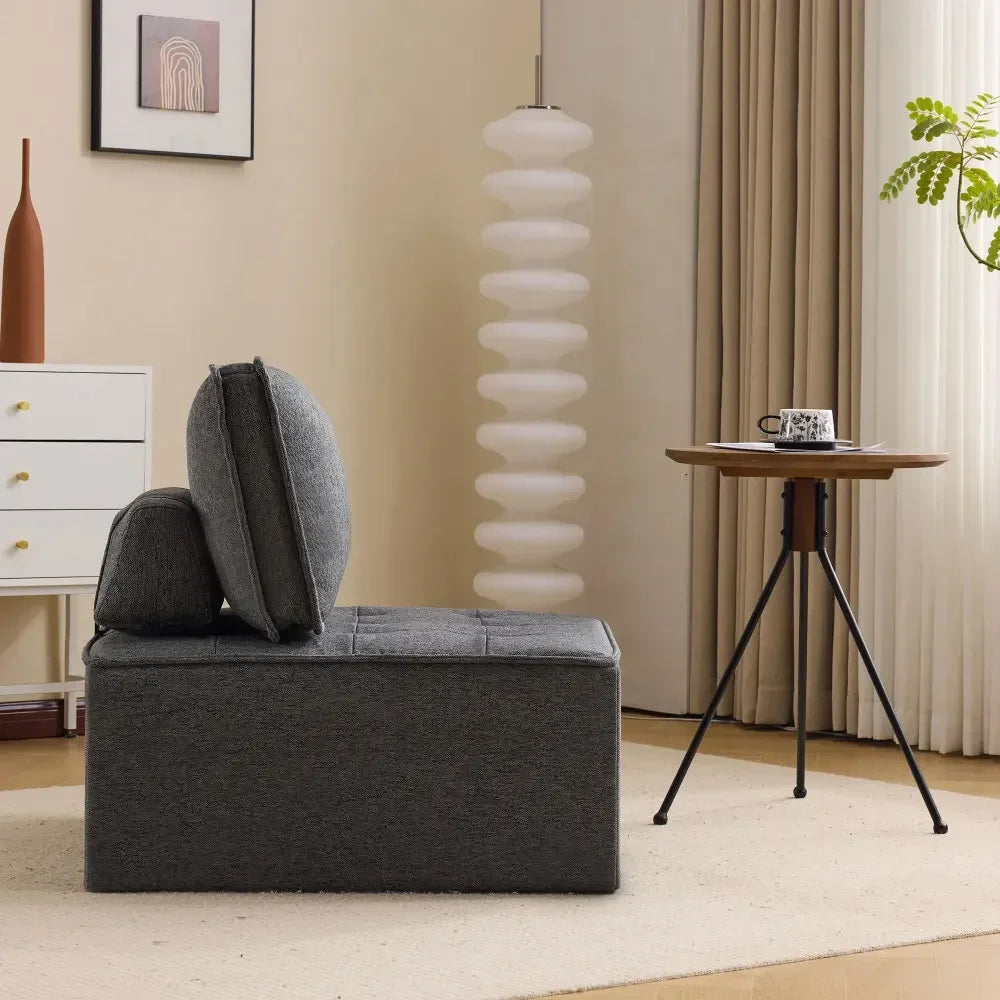 Eenpersoonsfauteuil – Sessel – Loungechair – Relaxfauteuil – Donkergrijs – Compact Formaat – 100% Linnen Bekleding