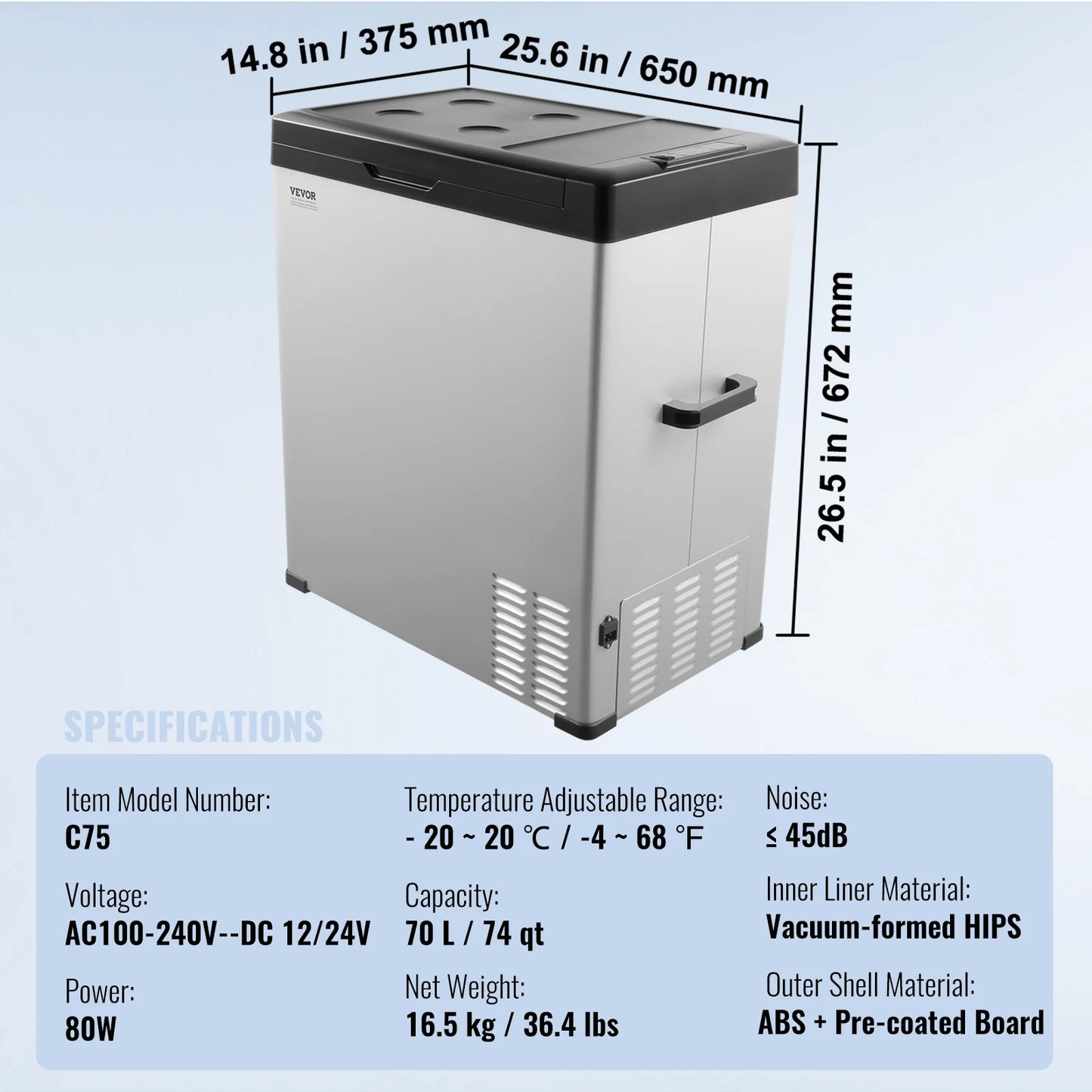 Auto Koelbox – Compacte Koelbox – Mobiele Koelbox – 75 Liter – Stille Compressor – Koelen En Vriezen