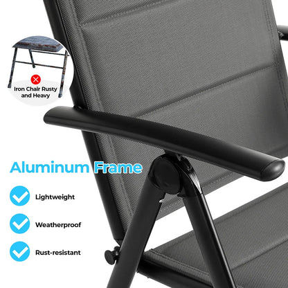 Tuinstoelen – Klapstoelen – Balkonstoelen – Terrasstoelen – Tuinmeubelen – Teakhouten Armleuning – Verstelbare Rugleuning - Grijs - QUORE