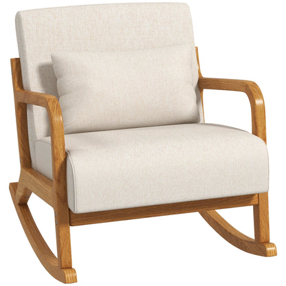 Relaxfauteuil – Relaxstoel – Schommelstoel – Wiegstoel – Linnen Stof – Ergonomische Ondersteuning – Houten Basis