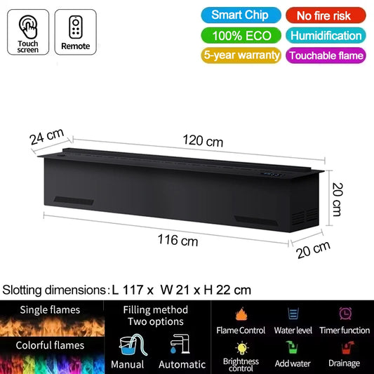 Intelligent modern built-in fireplace, water vapor fireplace humidifier, realistic 3D color flame, air purification function,