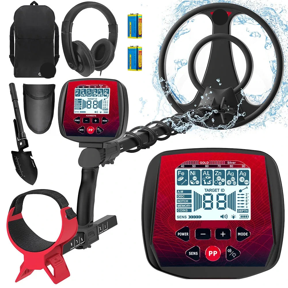 Metaaldetector - Professionele Metaaldetector - Onder Water Metaaldetector - Metaalzoekapparaat - Verstelbare Steel - IP68 Waterdichte Spoel - 6 Modi - LCD Display - 9V - 2 Accu