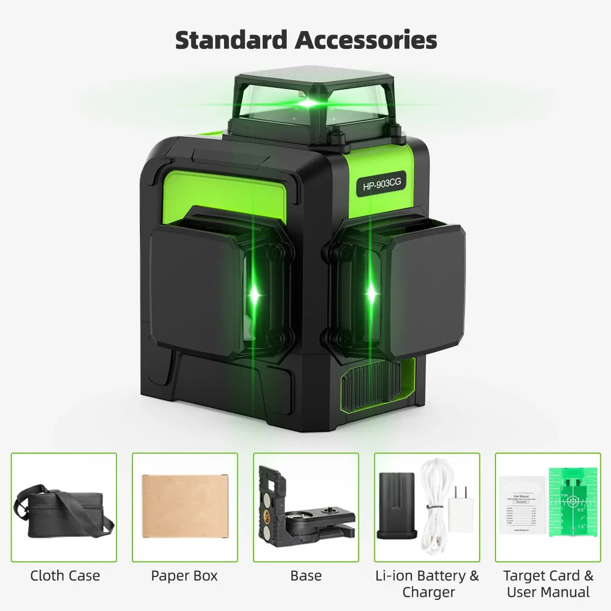 Laserwaterpas – Kruislijnlaser – Lijnlaser – 3D Waterpas – 12 Lijnen – Groene Laser – Zelfnivellerend - Set 1