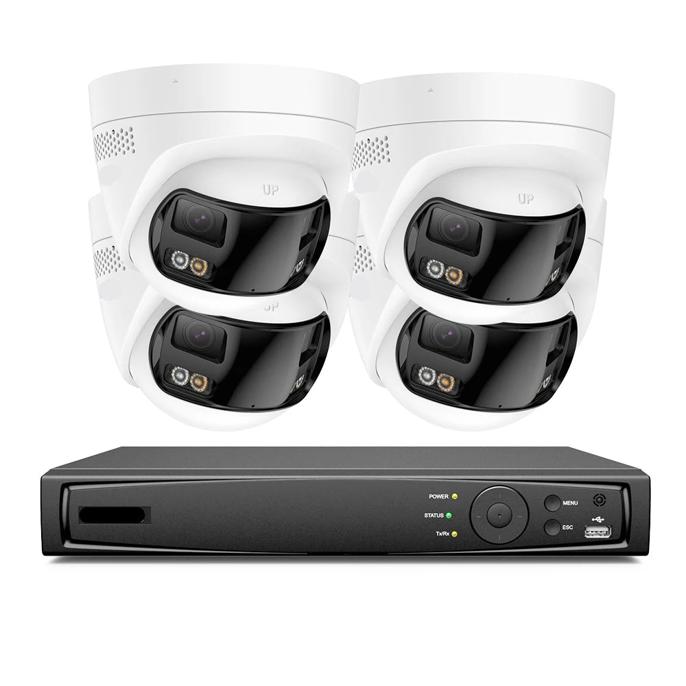 Beveiligingscamera Set – 4K Ultra HD Camera – Dual Lens Beveiliging – CCTV Camerasysteem – Panoramische 180° Uitzicht – 2TB Opslag – AI Mens- en Voertuigherkenning - QUORE