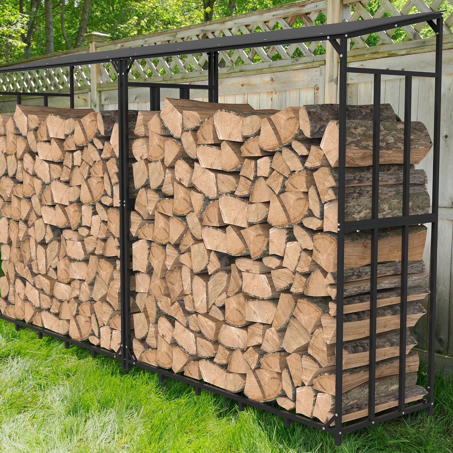 Houtrek - Brandhoutrek Outdoor - Houtopslag - Standrek - met Waterdichte Hoes - voor Open Haard - Tuin - Metaal - 156.5 x 60 x 176.5 cm - Zwart