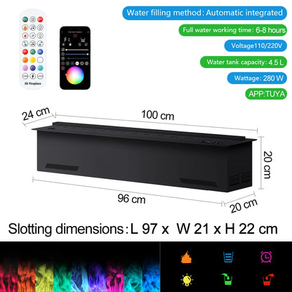 Waterdamphaard – Sfeerkachel – Elektrische Haard – Kunsthaard – Inbouwhaard – 3D Multicolor Vlammen – Afstandsbediening & App Bedienbaar – 1000mm Met Automatische Wateraanvulling
