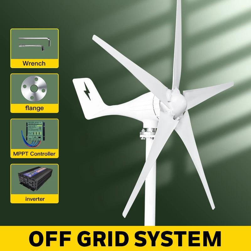 Windturbine – Windgenerator – Energie Generator – Duurzame Energie – 2000W Vermogen – Aluminium Behuizing – Laag Startvermogen - Off-grid Systeem 1 - 24V