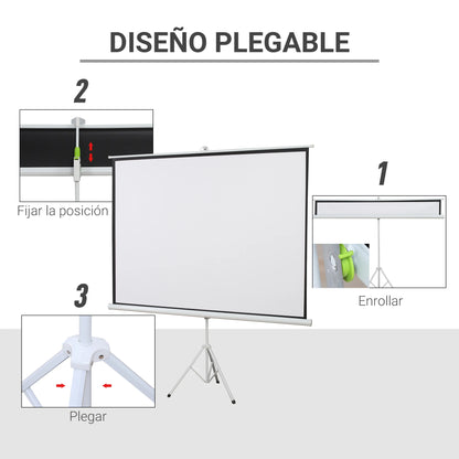 Homcom - Beamer Scherm - Projector Screen - Projector Scherm - Projector Doek - Projector Scherm voor Beamer - Handheld Projector Screen with Stand - Draagbare Beamer - 100in - 16:9 - QUORE