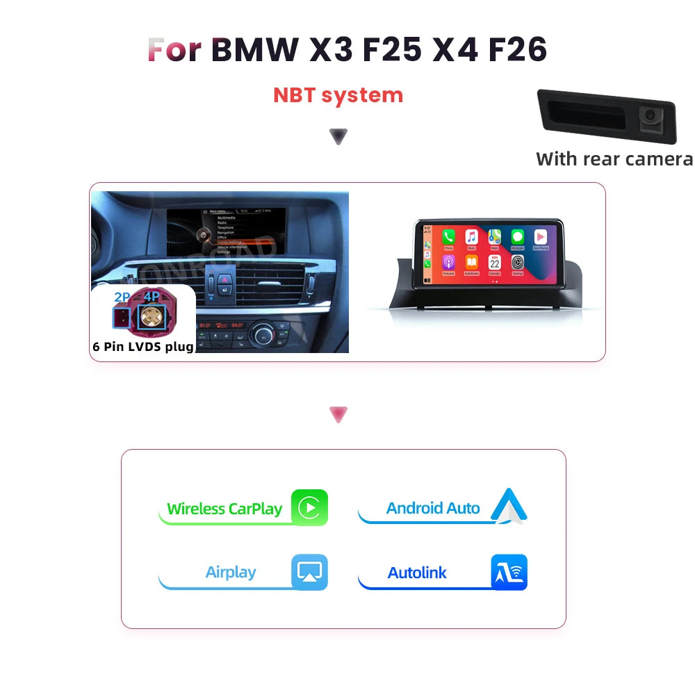 BONROAD Wireless Carplay Android Auto For BMW X3 F25 X4 F26 Multimedia Player Car Radio Bluetooth GPS Navigation Touch Screen