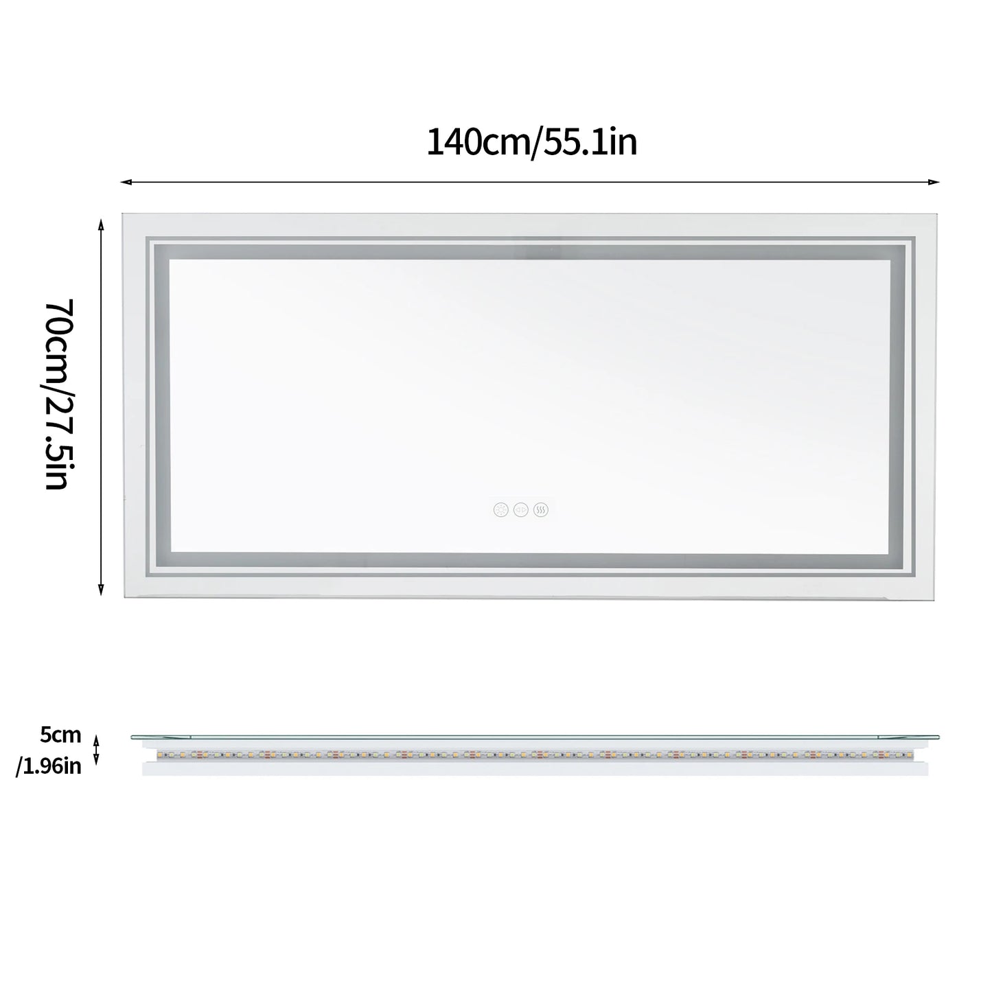 Jumbo LED Badkamerspiegel – Verlichte Spiegel – Badkamer Spiegel – Make-up Spiegel – Anti-Fog Spiegel – 1400x700 mm – Dimbare Voor- en Achterverlichting – Touch Bedienig