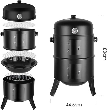 BBQ - BBQ Houtskool - Smoker - 3-in-1 - Ø45cm - Verticale - Barbecue - Rookton met Thermometer en Grillroosters – Outdoor Rookoven Klassiek Model - Ronde