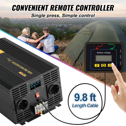 Zuivere Sinus Omvormer – 5000W Omvormer – 12V Naar 230V – Camper Omvormer – 4 Stopcontacten – LCD Display – Overbelasting Beveiliging
