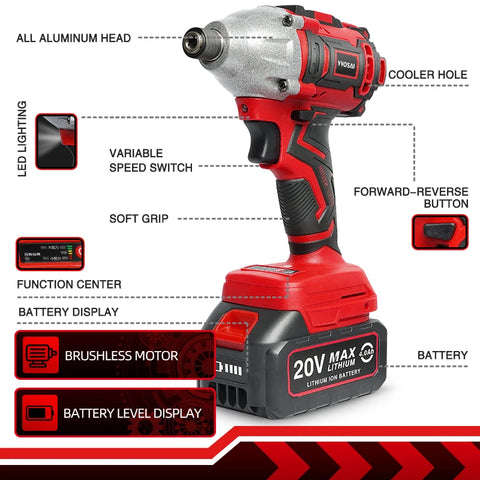 WS-Z8-C2 - Impact Wrench - Impact Drivers - 20V - 300N.m - Cordless Impact Wrench - Impact Wrench with Battery - Red
