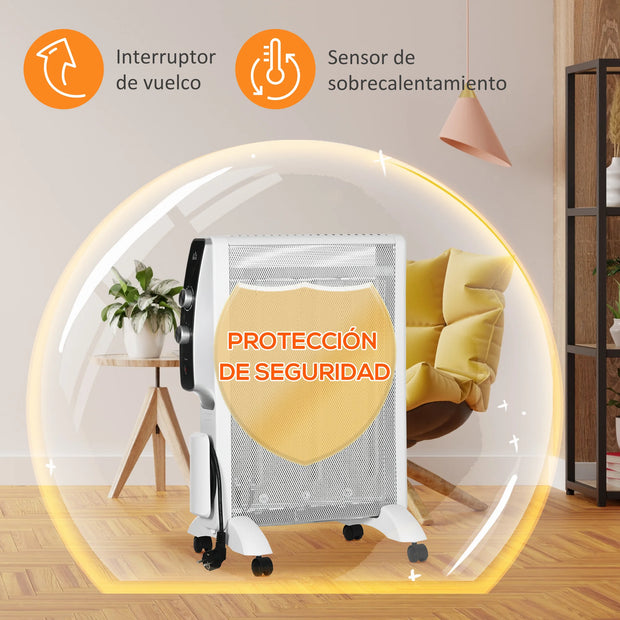 Homcom - Paneelradiatoren - Elektrische radiator - Snelle warmte convectorkachel - 1000W - 220V - 50Hz - Mica radiator - 4 wielen 47x26,5x61,5cm - Wit