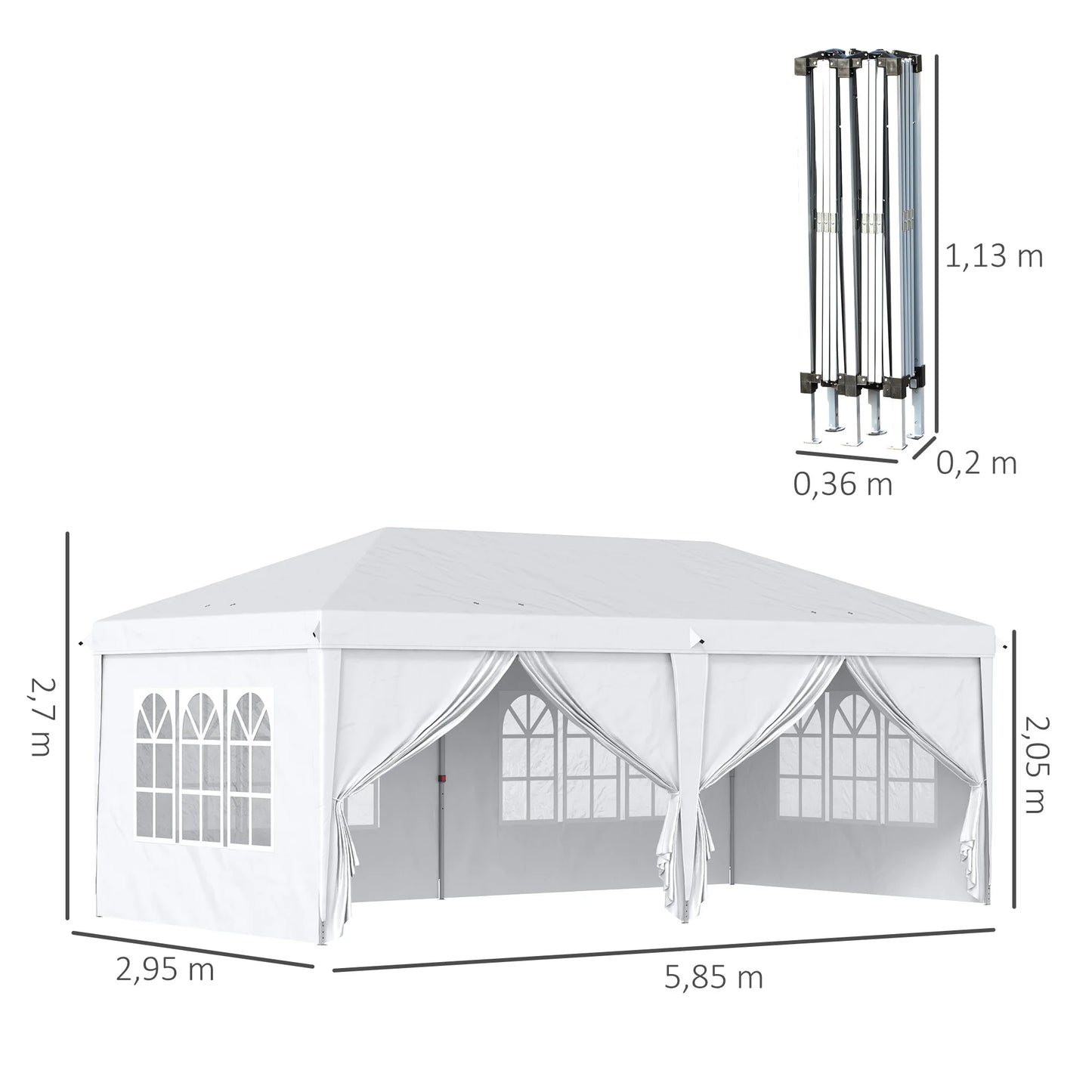 Paviljoen - Tuinpaviljoen - Partytent - Tuintent - Pop-up Kliksysteem - Stabiel - Vouwtent - met 4 Zijwanden - Opvouwbaar - Waterdicht - Winterbestendig - 50+UV-Bescherming - voor Tuin - Buiten - Achtertuin - 5.85 x 2.95 x 2.7 cm - Wit