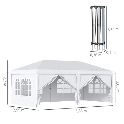 Paviljoen - Tuinpaviljoen - Partytent - Tuintent - Pop-up Kliksysteem - Stabiel - Vouwtent - met 4 Zijwanden - Opvouwbaar - Waterdicht - Winterbestendig - 50+UV-Bescherming - voor Tuin - Buiten - Achtertuin - 5.85 x 2.95 x 2.7 cm - Wit