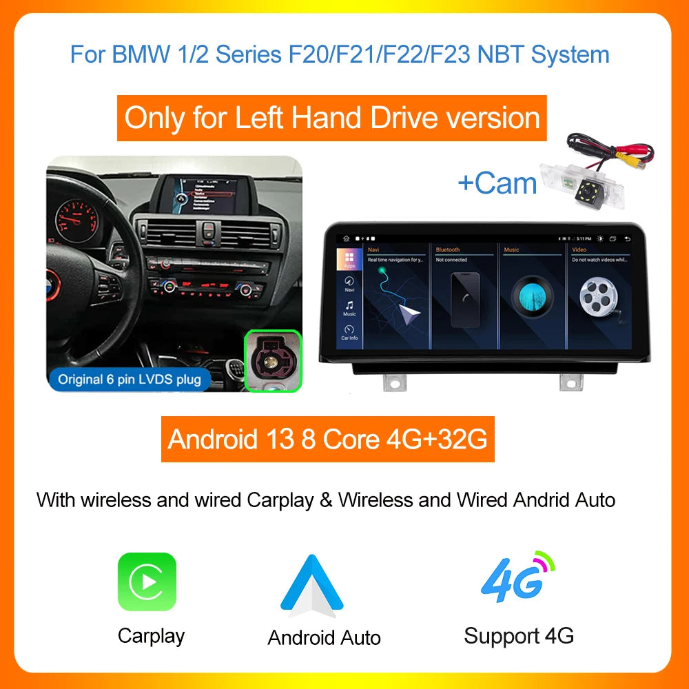AUTOTOP 10.25" Android 13 Car Radio for BMW 1/2 Series F20 F21 F22 NBT Wireless Carplay Android Auto GPS Navi Multimedia Player - QUORE