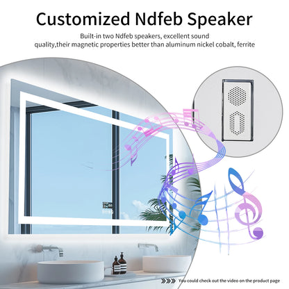 Badkamerspiegel – Spiegel Met Speaker – Led Spiegel – Anti-Fog Spiegel – Frameloos Design – Bluetooth Speaker – Driedelige Ledverlichting - Ovaal - 120x60cm - QUORE