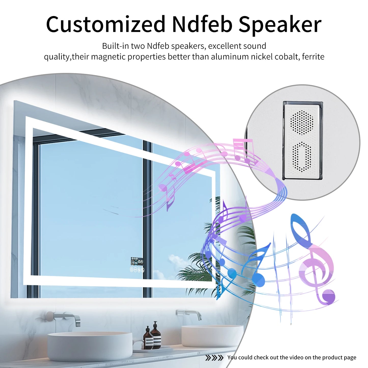 Badkamerspiegel – Spiegel Met Speaker – Led Spiegel – Anti-Fog Spiegel – Frameloos Design – Bluetooth Speaker – Driedelige Ledverlichting - Vierkant - 80x80cm