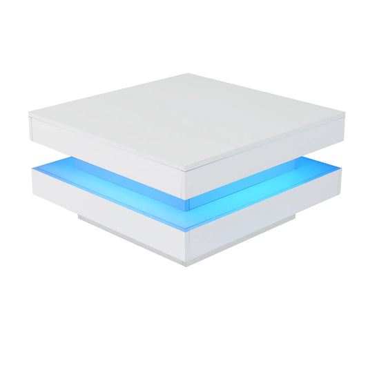 Salontafel – Witte Tafel – Moderne Tafel – Led Tafeltje – Vierkant Ontwerp – 16 Kleuren Ledverlichting – Usb Aansluiting