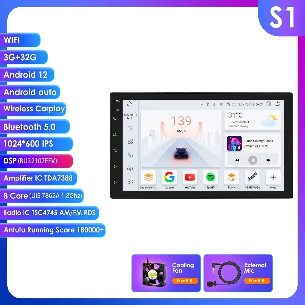 2-din Android Autoradio – Multimediaspeler – Navigatiesysteem – Touchscreen – Auto Stereo – 7-inch Display – GPS Navigatie – CarPlay & Android Auto Support - QUORE