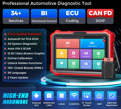 Auto Diagnosetool – OBD2 Scanner – Foutcode Uitlezer – Diagnose Scanner – Auto Scanner – 8” Android Scherm – 34+ Reset Functies