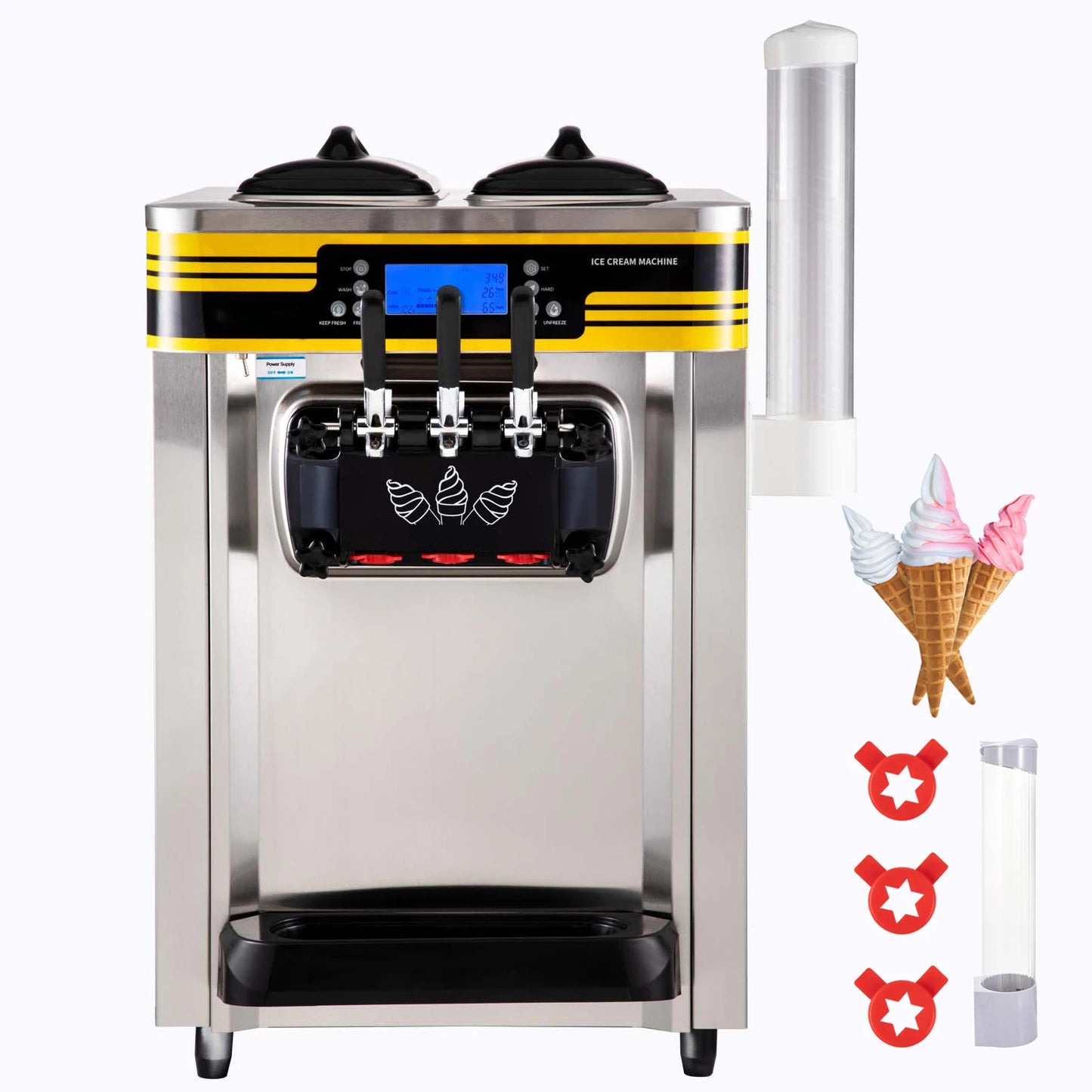 Softijsmachine – Softijsapparaat – IJsmaschine – Zachtijsmachine – Horeca Softijsmachine – 30 Liter Capaciteit – LCD Touchscreen Bedienung