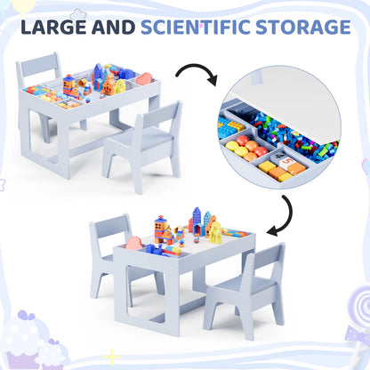 Kindertafel Met 2 Stoeltjes – Speeltafel – Tafelset – Kindertafel Hout – Krijtbord Tafel – Multifunctioneel – Met Opbergruimte - QUORE
