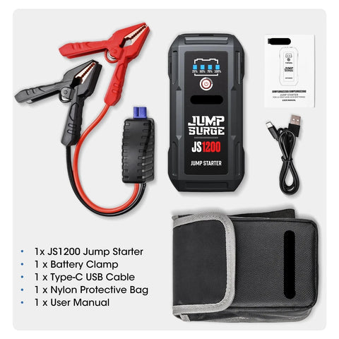 Jumpstarter - Jumpstarter voor Auto - Auto Startapparaat - 12V - 1200A - 10000mAh - IP64 - Jumpstarter met Powerbank - Smart - Jumpstarter - USB - Verlichting - Sigarettenaansteker - Zwart