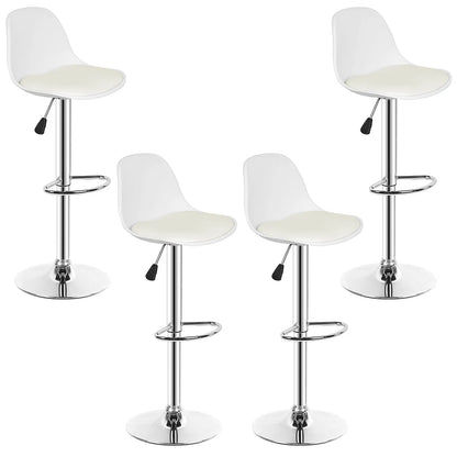 Barstoel – Barkruk – Keukenstoel – Barstoel Set – Bistrostoel – Verstelbare Zithoogte – 360° Draaibaar Met Rugleuning – Set Van 4 – Wit - QUORE