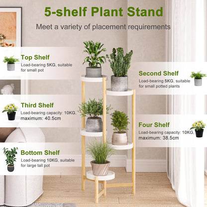 Luxe Bamboe Plantenrek - Plantenstandaard Binnen - Plantenhouder - Planten Standaard - Plantenrek - 5-Laags - 45x93cm - Bamboe - Wit