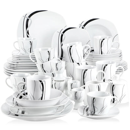 VEWEET 50/100-Piece Porcelain Dinner Set with Egg Cup,Cup&Saucer,Mug,Dessert&Soup&Dinner Plate,Bowl,Milk Jug,Sugar Pot Set