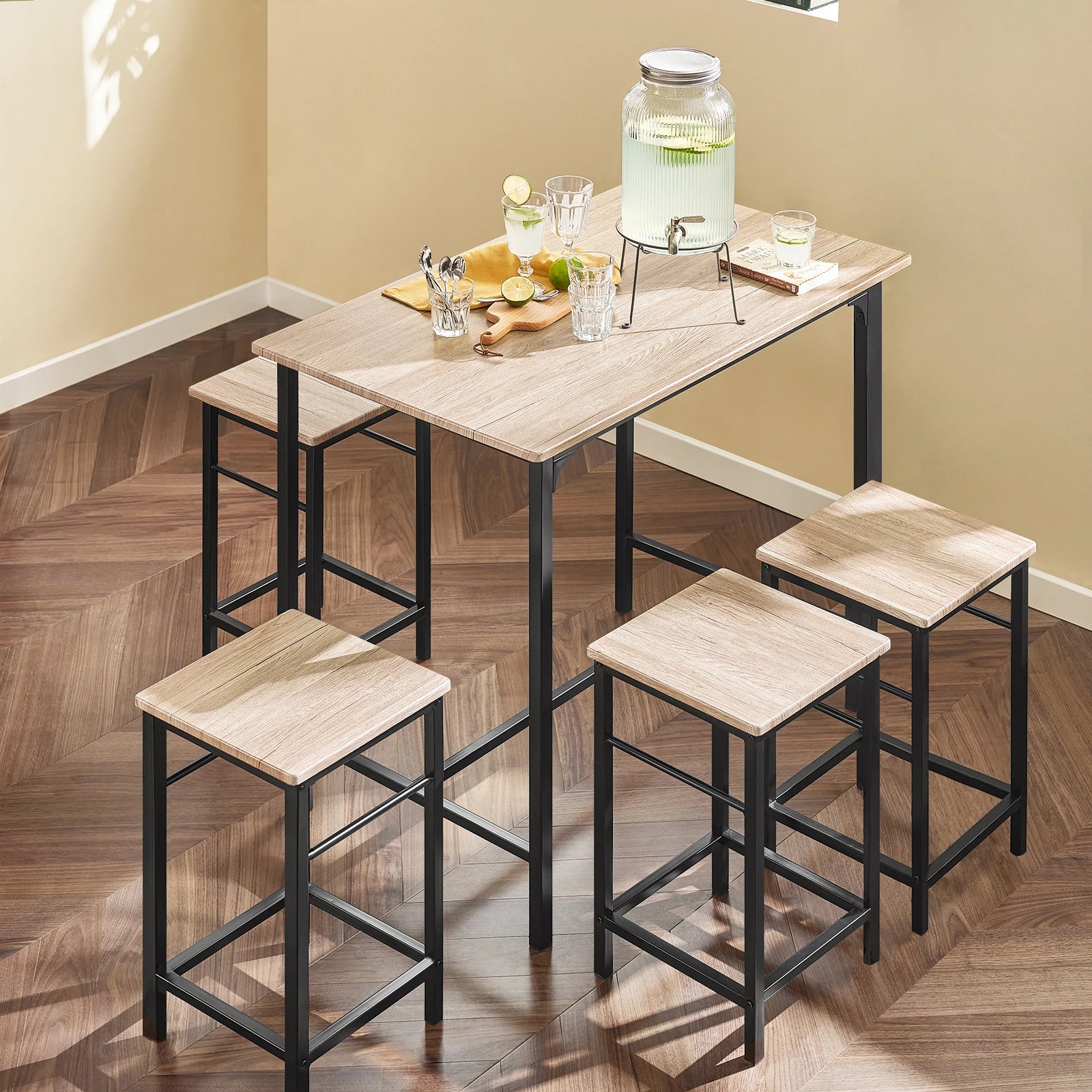 Bartafelset – Barkastset – Barset – Bistroset – Eettafelset – Donkergrijs – MDF Met Metalen Frame – Compacte Afmetingen 100x87x60 cm - QUORE