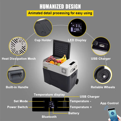 Auto Koelkast – Draagbare Koelbox – Mini Koelkast – Camper Koelkast – 30L Inhoud – 12/24V En 220V – Instelbare Temperatuur - QUORE