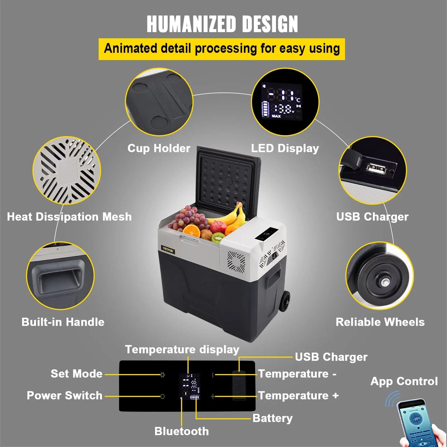 12V Auto Koelkast – Mobiele Koelbox – Elektrische Koelbox – Camping Koelkast – 50 Liter – Snelle Koeling – App Bedienbaar - QUORE