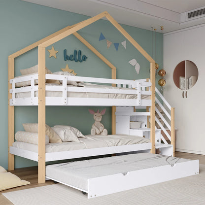 Hoogslaper Hout – Etagenbed – Kinderbed – Stapelbed – Uitschuifbed – Met Opbergruimte – Massief Mahoniehout – Geschikt Voor 3 Slaapplaatsen