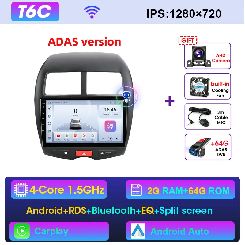 2Din Android Autoradio – Multimedia Speler – Navigatie Systeem – Touchscreen Radio – Bluetooth Autoradio – 10 Inch Scherm – 4 x 45W Audio – Geschikt Voor Mitsubishi ASX 2010-2016 – T6C-ADAS Variant