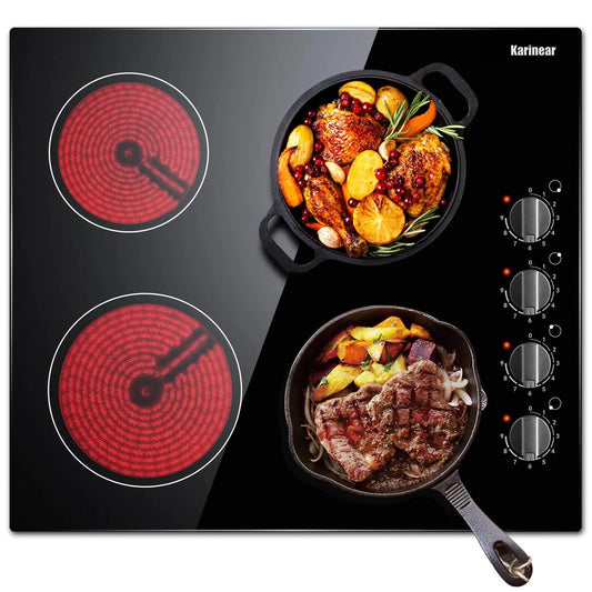 Induction hob - Induction Hob - Induction Cook Top - Induction Cooker - Electric Burner - 4-burner - Built-in - 59 cm Electric Hob - Black Matte Ceramic Glass Plate - with 4 Individual Control Knobs