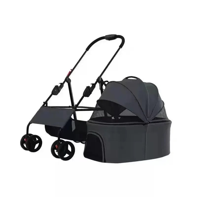 Hondenbuggy - Hondenkar - Kattenbuggy - Opvouwbare - Huisdierenbuggy - met 4 Wielen – Geschikt voor Huisdieren tot 30 kg – Jogger met Opbergmand en Ademend Gaas - Grijs