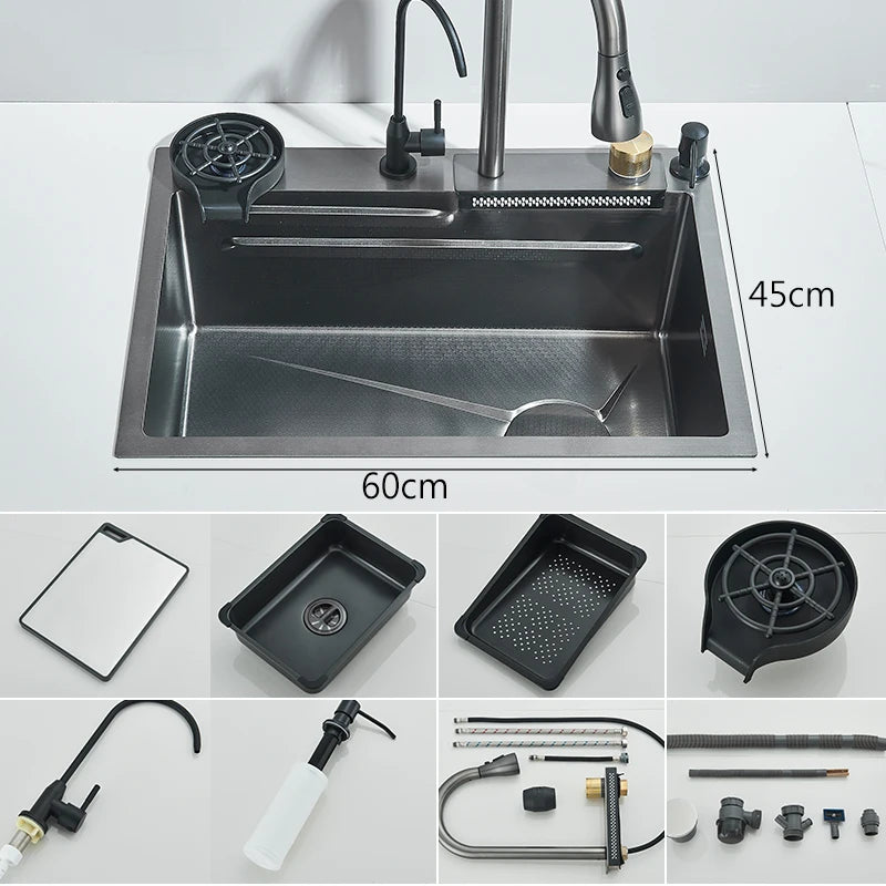 Keukenspoelbak - met Kraan - Spoelbak - Keuken Gootsteen - RVS - 60X45cm - Wasbak Keuken - Zeepdispenser - Bekerreiniger - Zilver